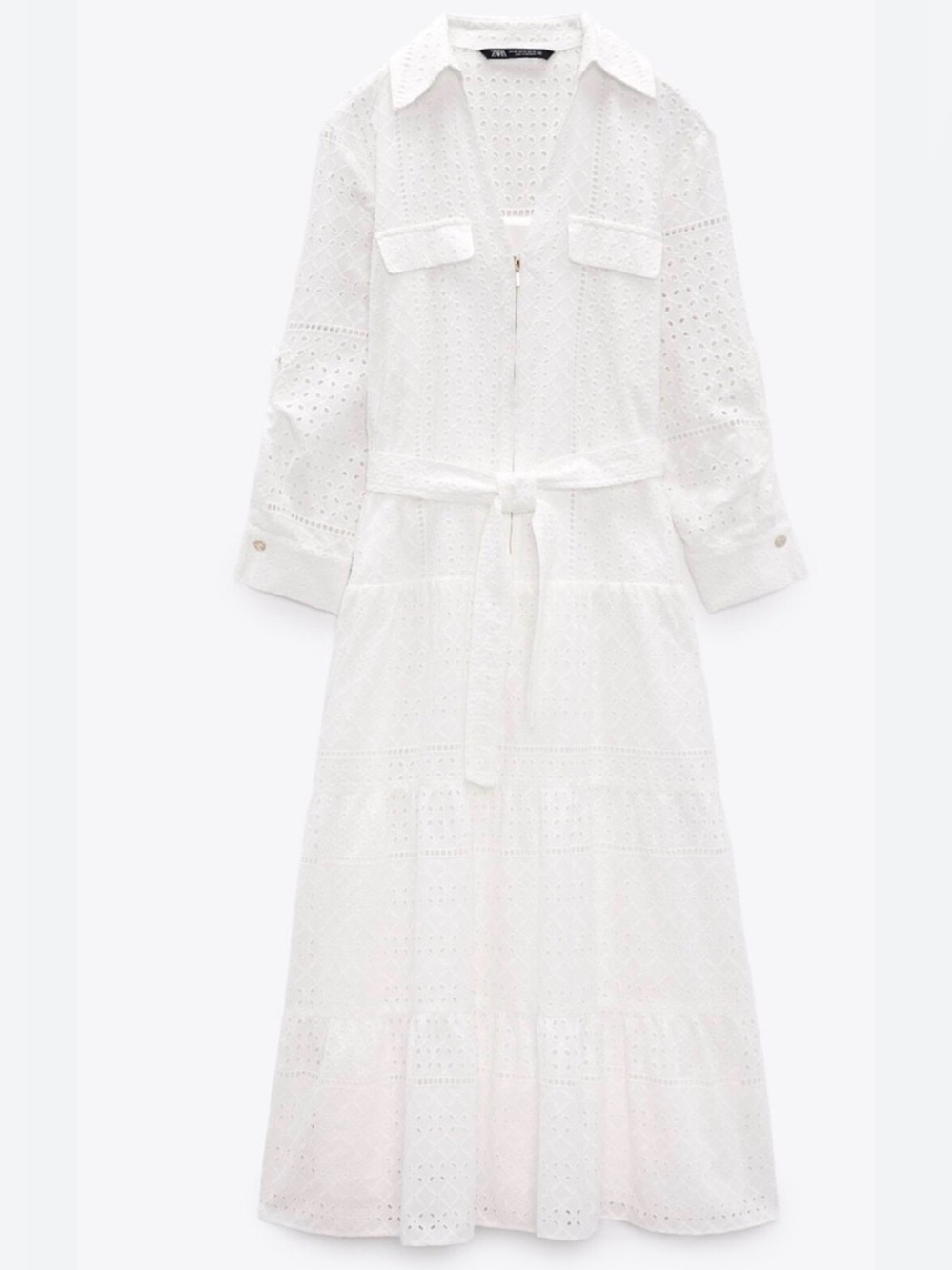 ZARA WHITE EYELET MIDI DRESS WITH BET SIZE  M NWT